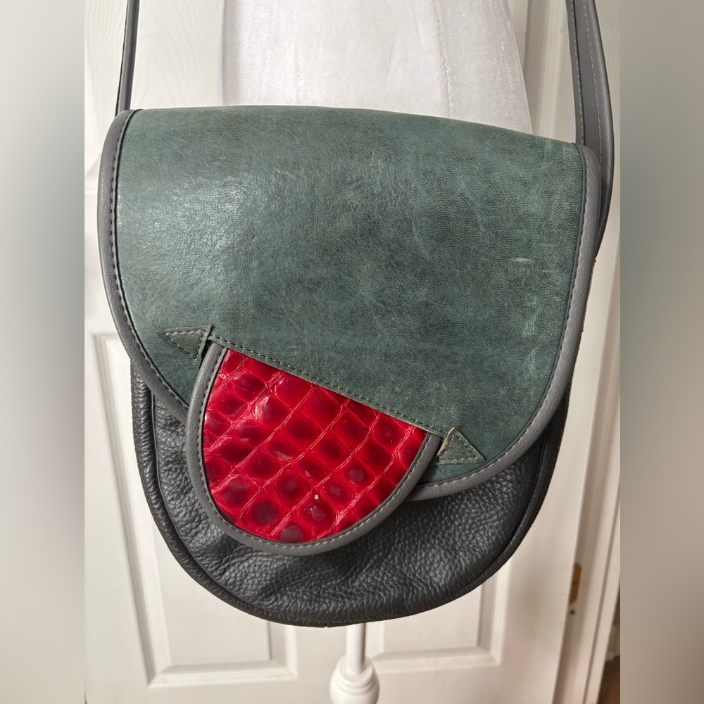 Slon Torbalski SN Leather Crossbody Purse Made In Poland Grey Green Red Pop Art